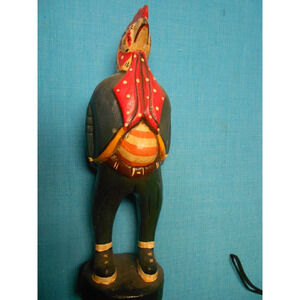 Vtg Wood Anthropomorphic Rooster Gentleman Figure Painted Folk Art Farm-Themed